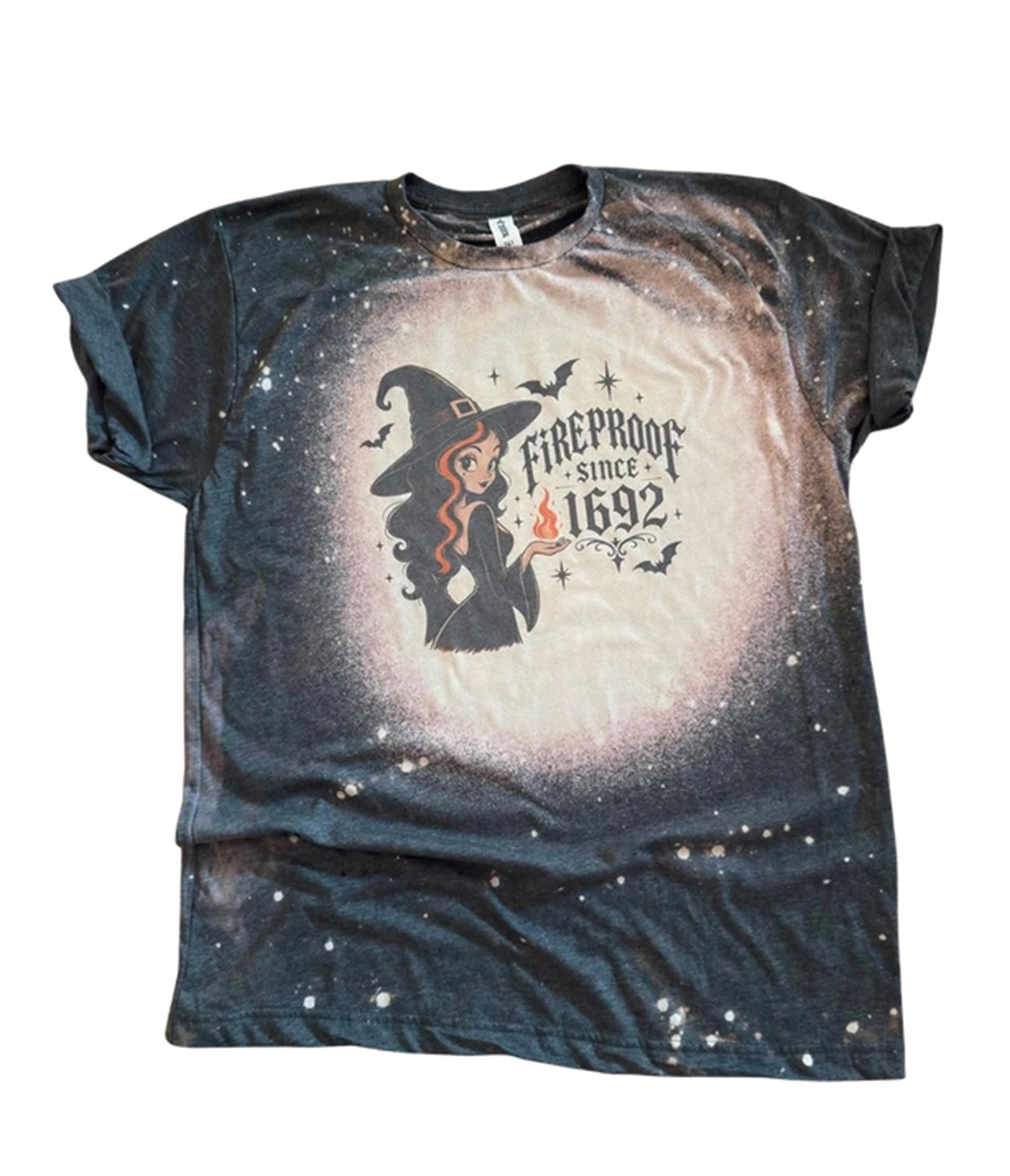 Black Bleached Fireproof Since 1692 Witch Unisex Graphic Tee