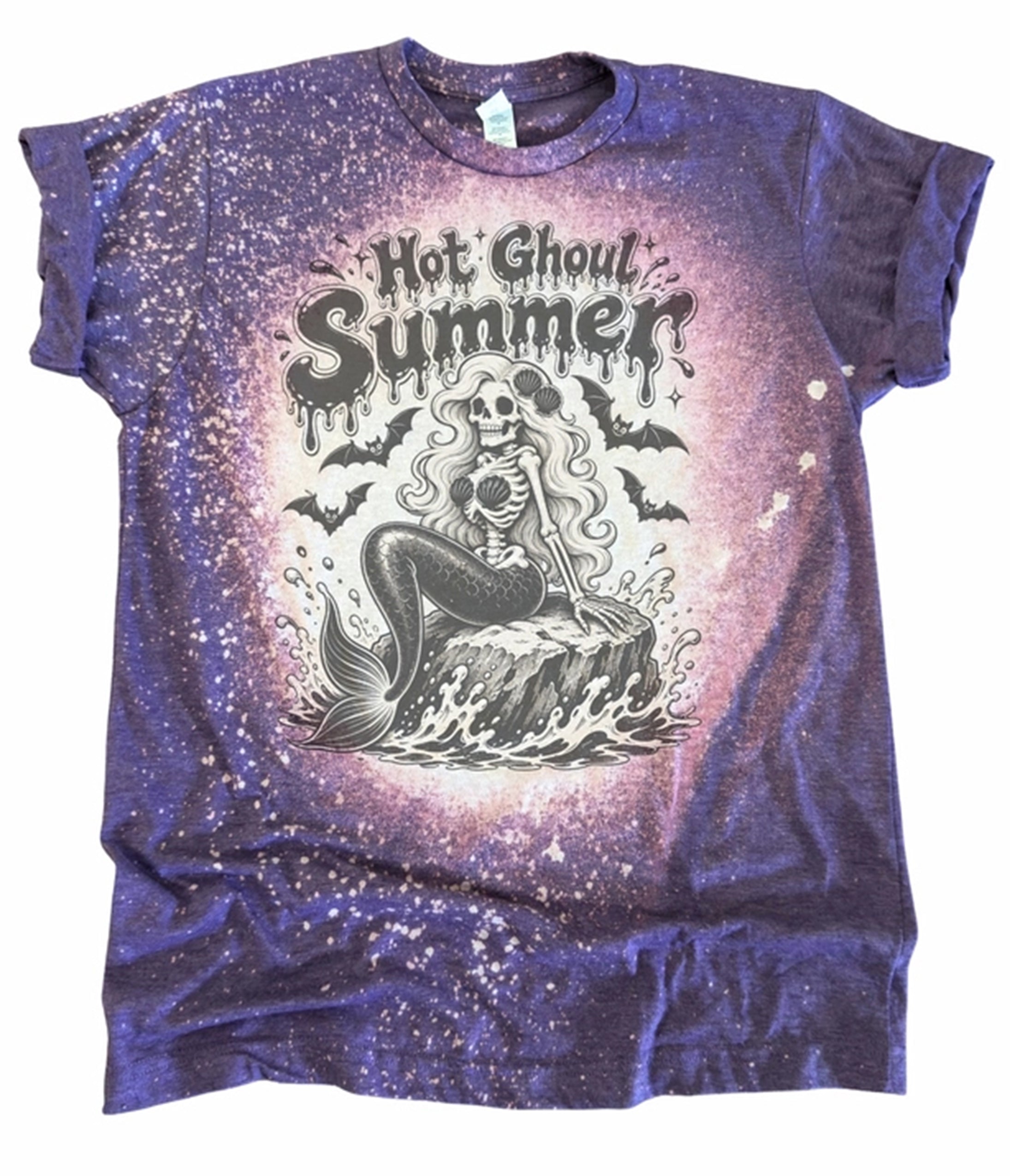 Purple Bleached Hot Ghoul Summer Skeleton Mermaid Unisex Graphic Tee