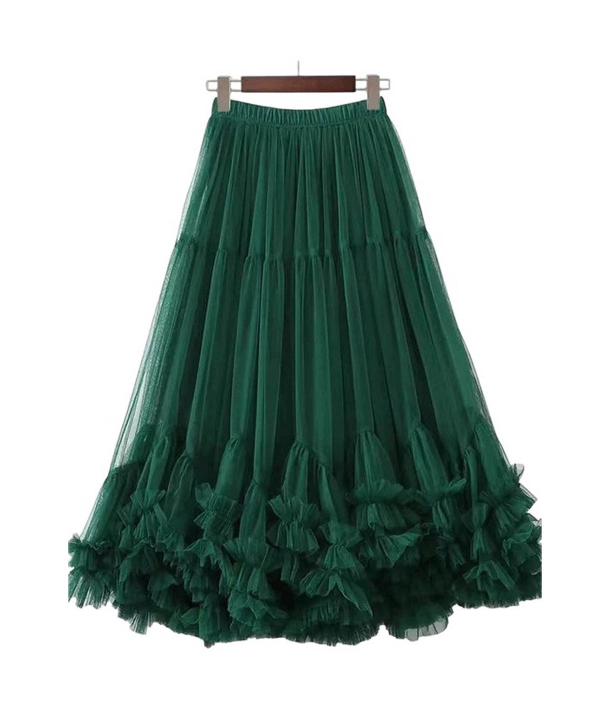 Emerald Green Tiered Ruffle Maxi Skirt