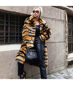 Tiger Print Faux Fur Long Coat