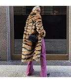 Tiger Print Faux Fur Long Coat