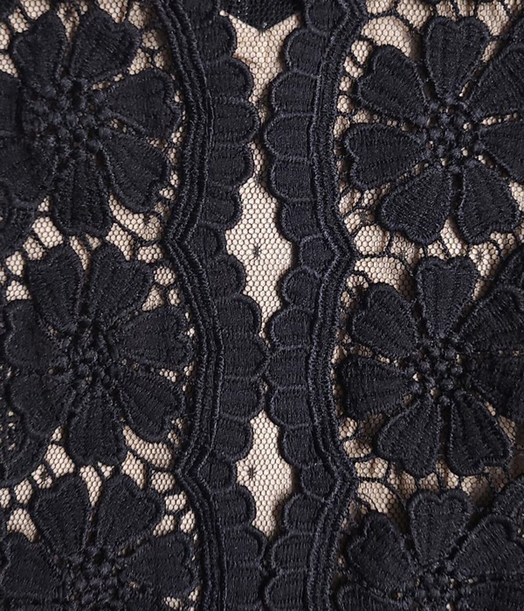 Black Lace Mesh Ruffled Midi Dress