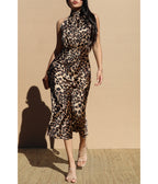 Leopard Print Satin Midi Dress