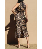 Leopard Print Satin Midi Dress