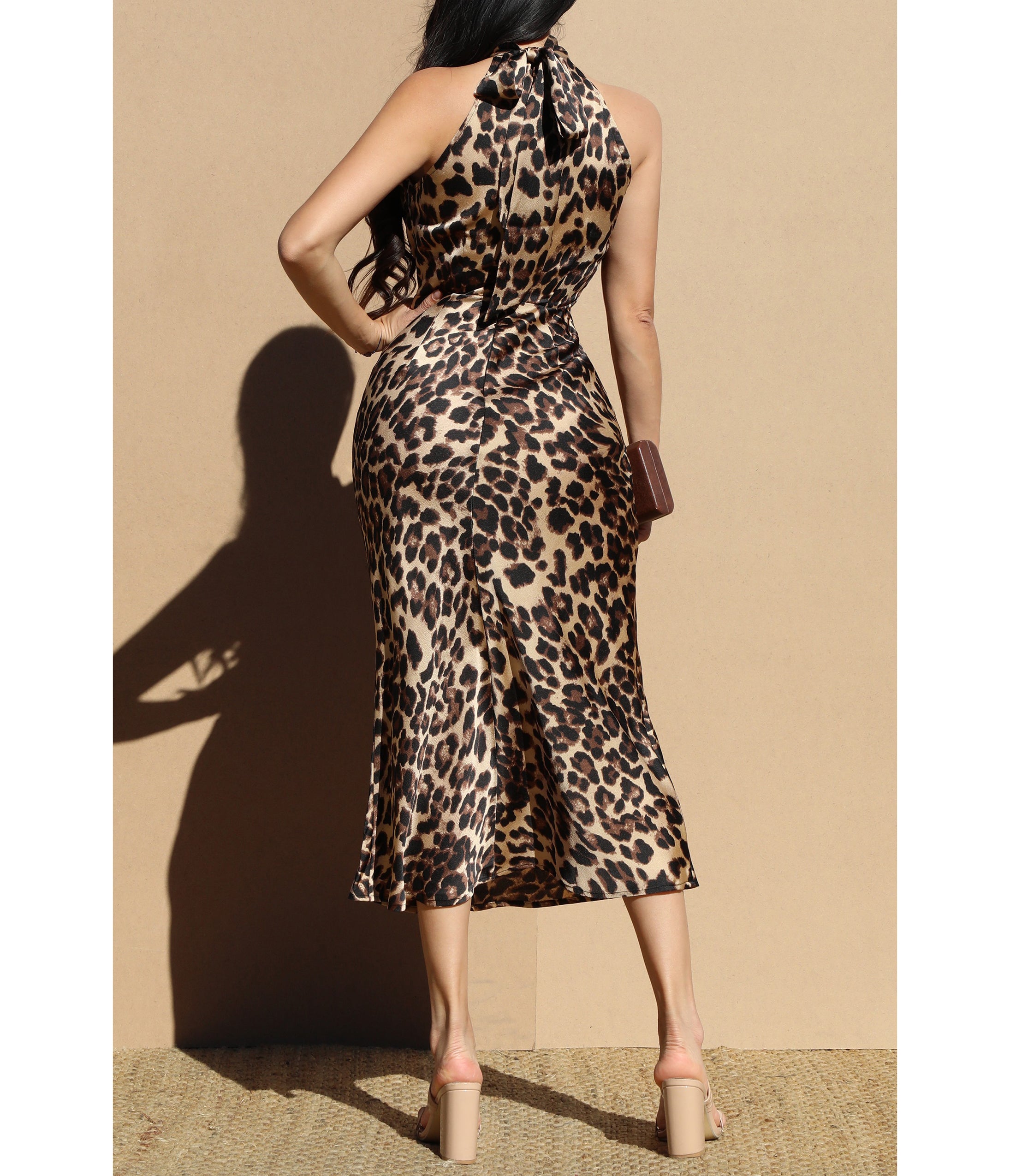 Leopard Print Satin Midi Dress