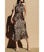 Leopard Print Satin Midi Dress