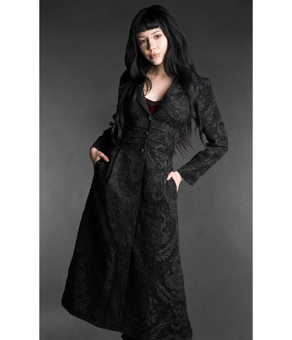 Black Brocade Victorian Gothic Long Coat