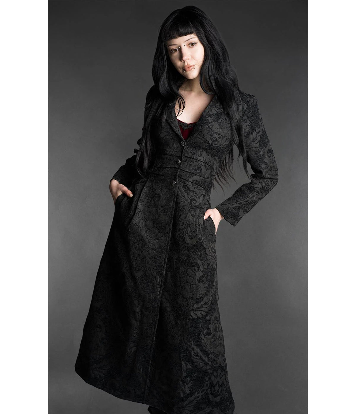 Black Brocade Victorian Gothic Long Coat