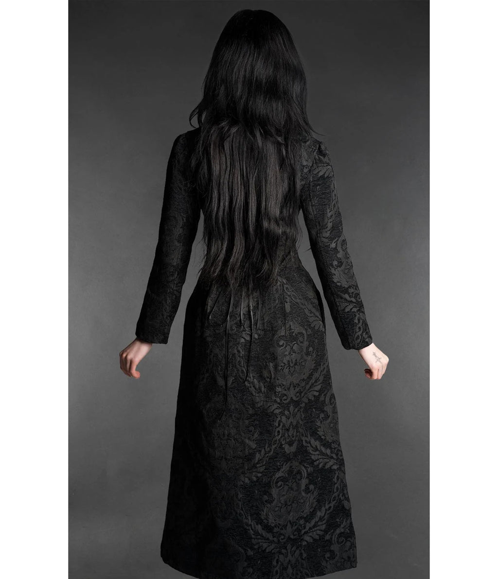 Black Brocade Victorian Gothic Long Coat