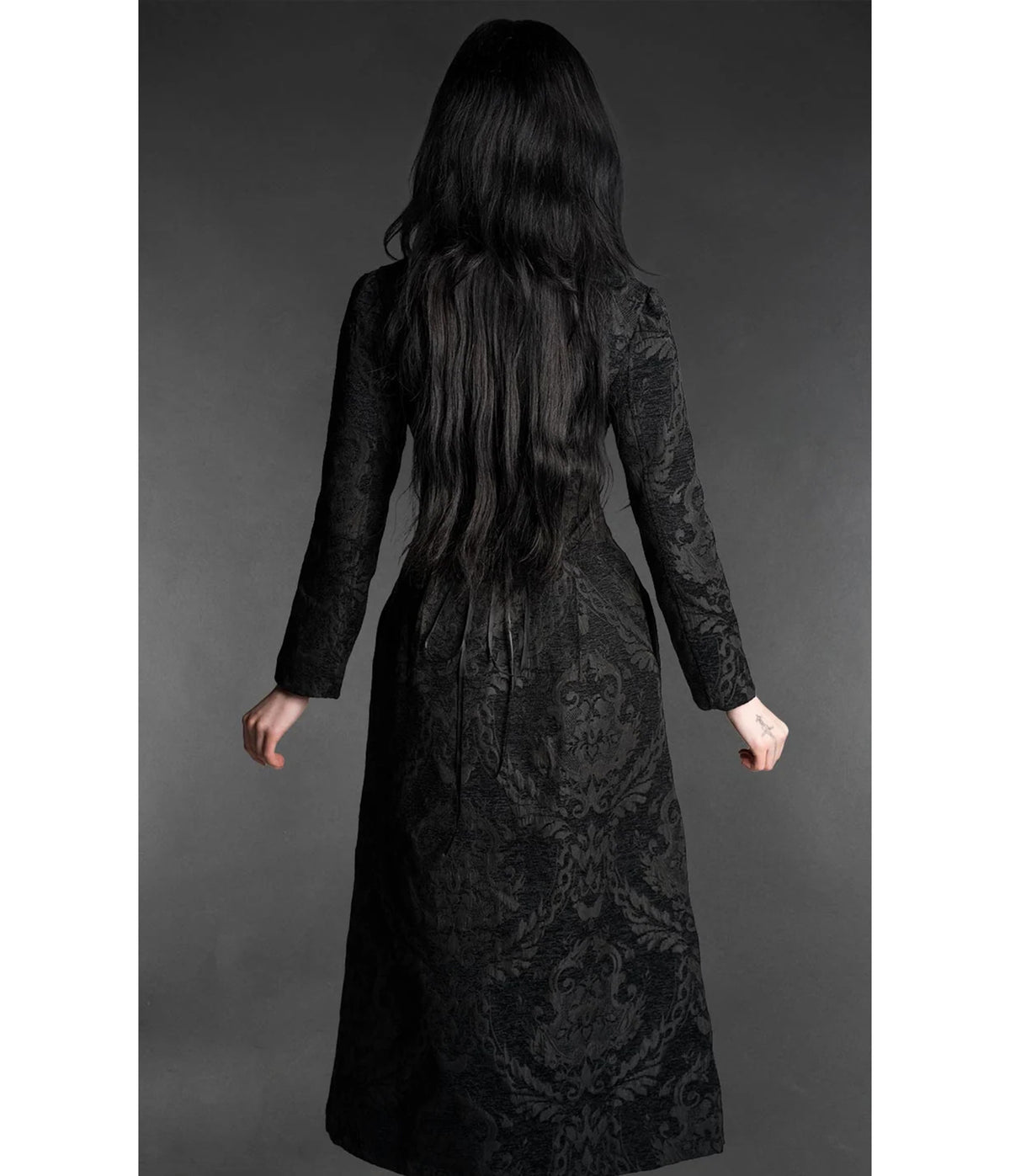 Black Brocade Victorian Gothic Long Coat