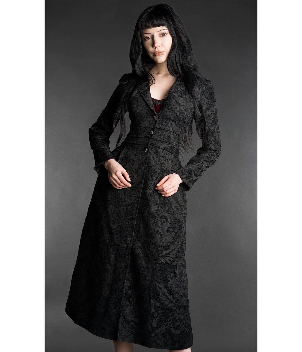 Black Brocade Victorian Gothic Long Coat