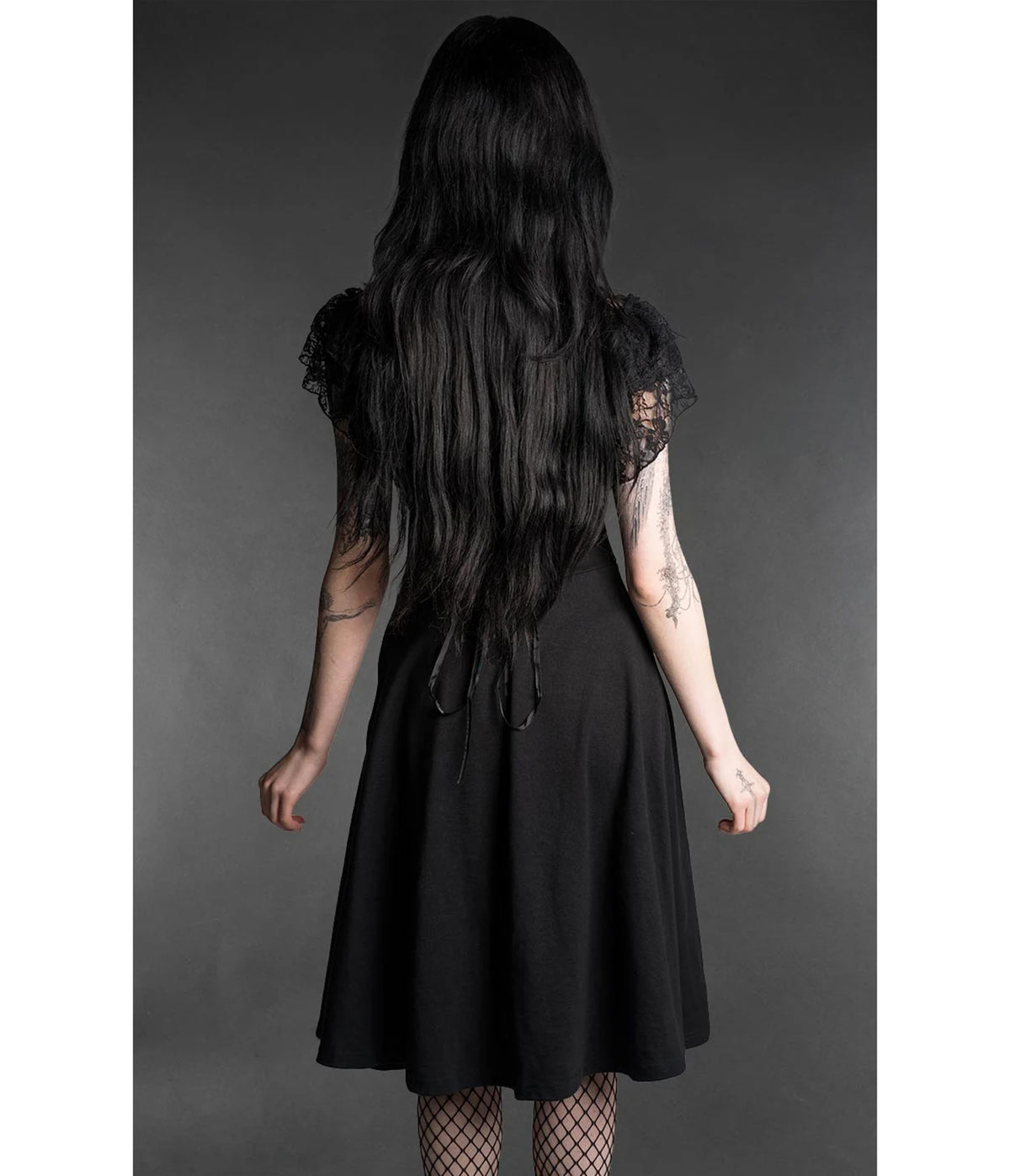 Black Ankh Lace Ruffle Swing Dress