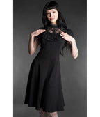 Black Ankh Lace Ruffle Swing Dress