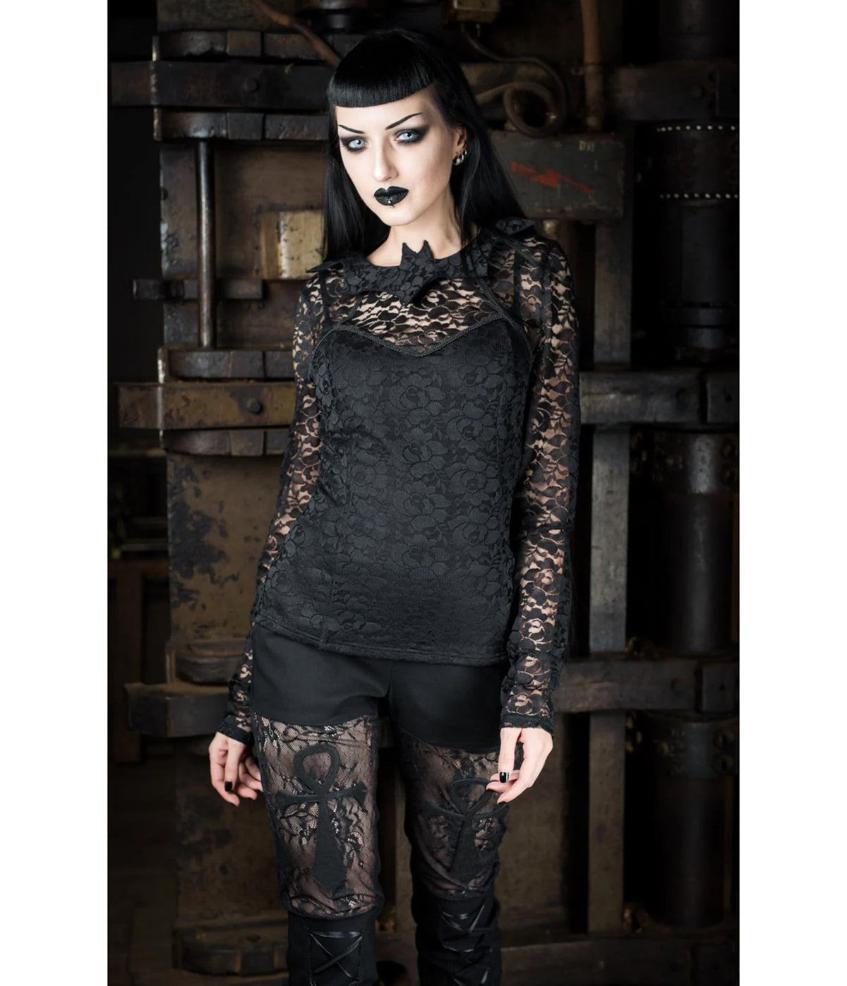 Black Lace Bat Collar Top
