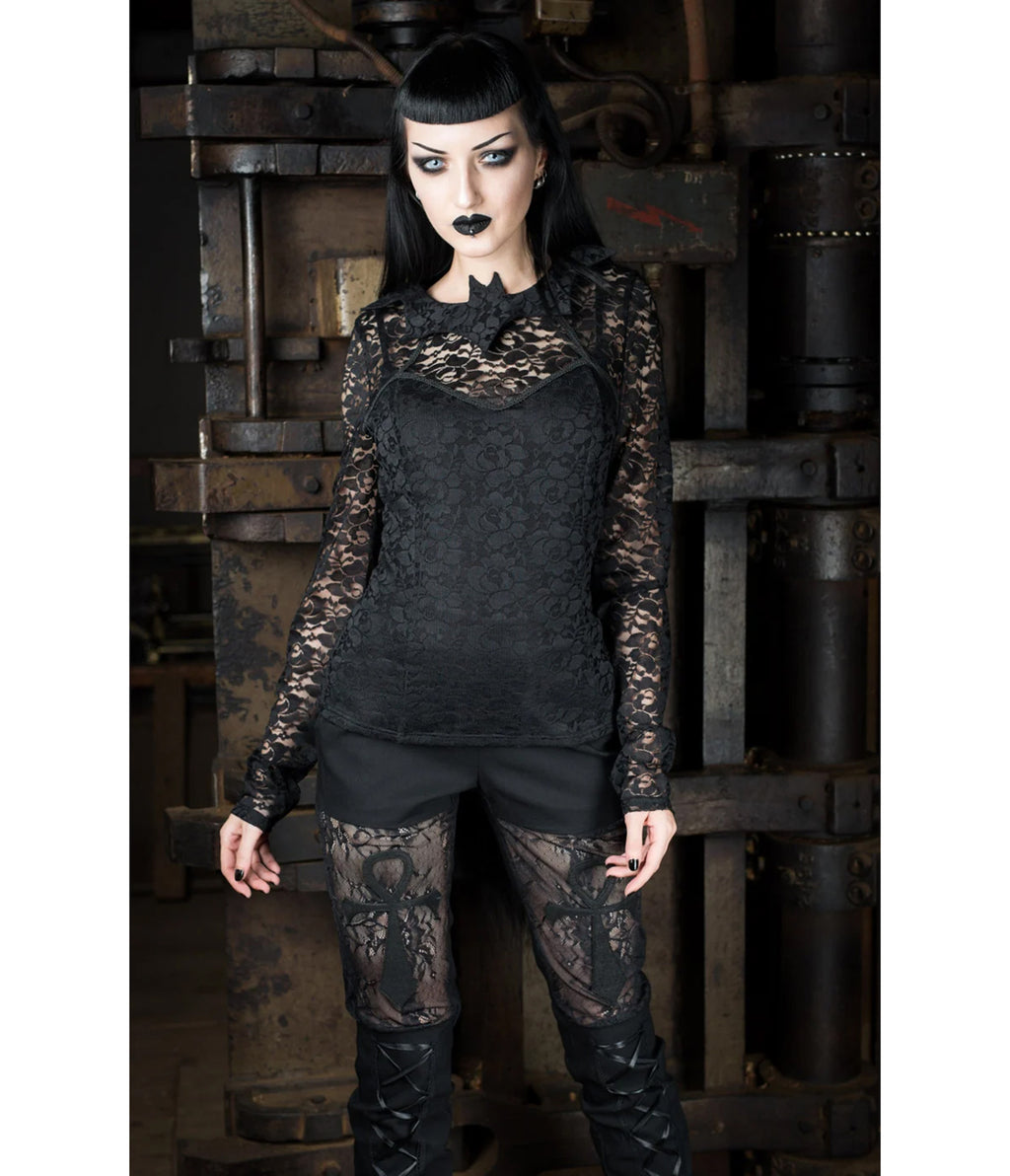 Black Lace Bat Collar Top