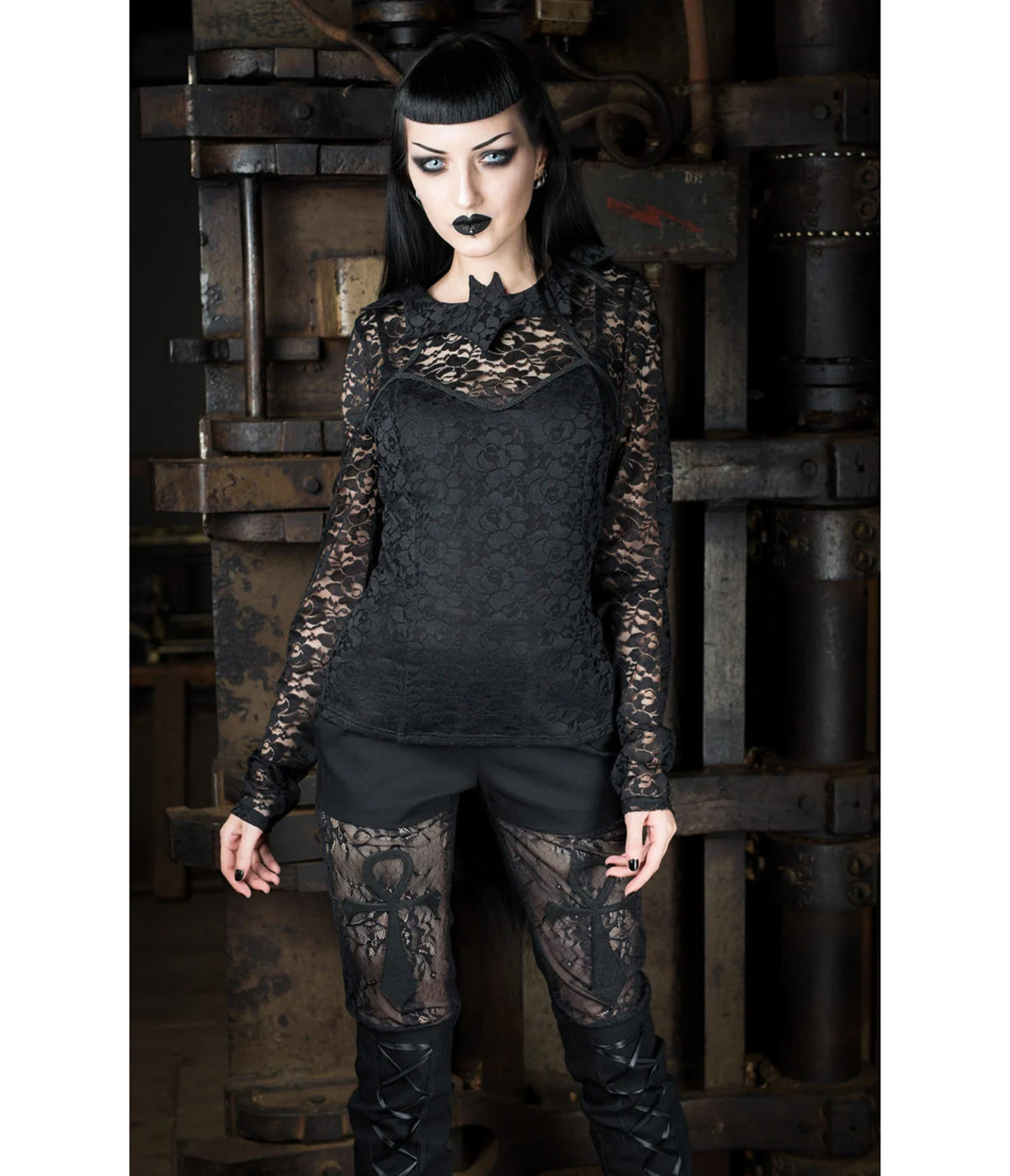 Black Lace Bat Collar Top