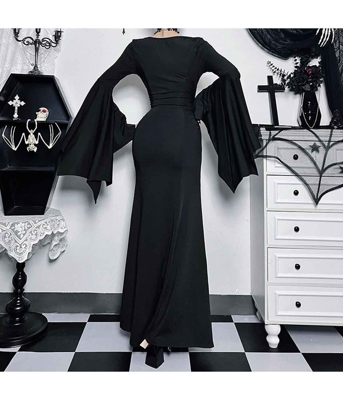 Black Gothic Bell Sleeve Vampire Maxi Dress