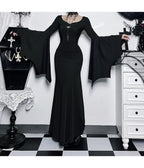 Black Gothic Bell Sleeve Vampire Maxi Dress