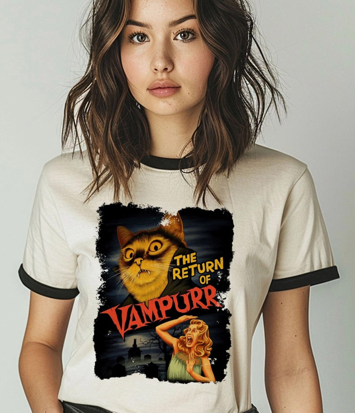 The Return of Vampurr Halloween Cat Ringer Tee