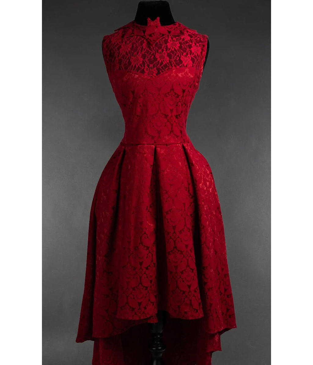 Red Lace Bat Collar Succubus High-Low Swing Dress