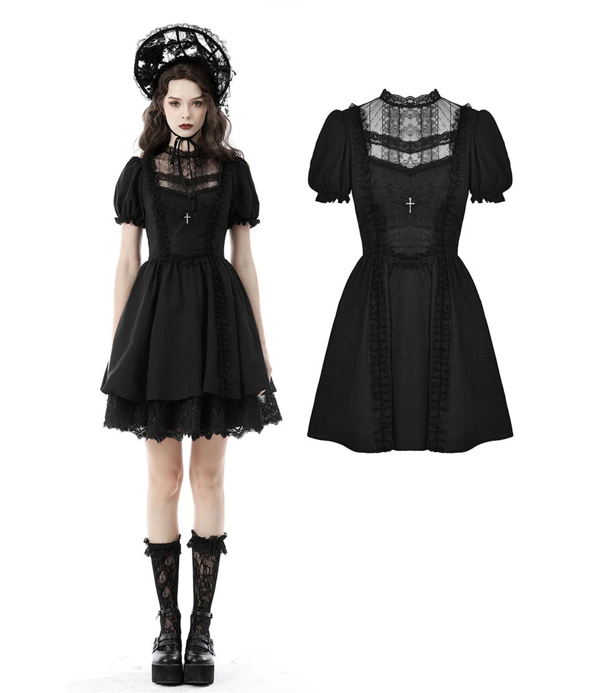 Black Tulle & Lace Mini Dress