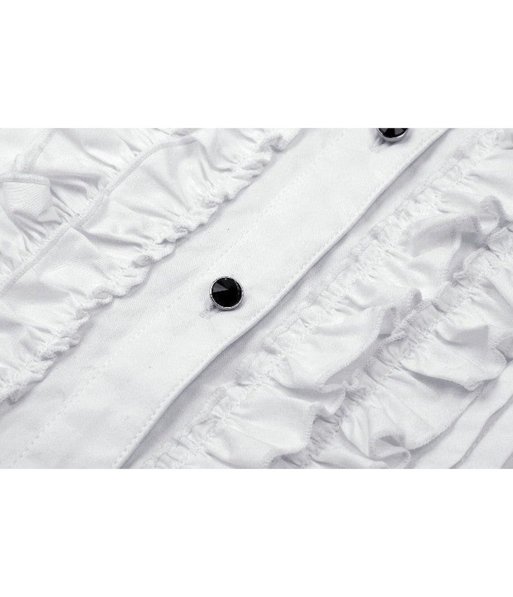 White Bat Collar Ruffled Dress Shirt