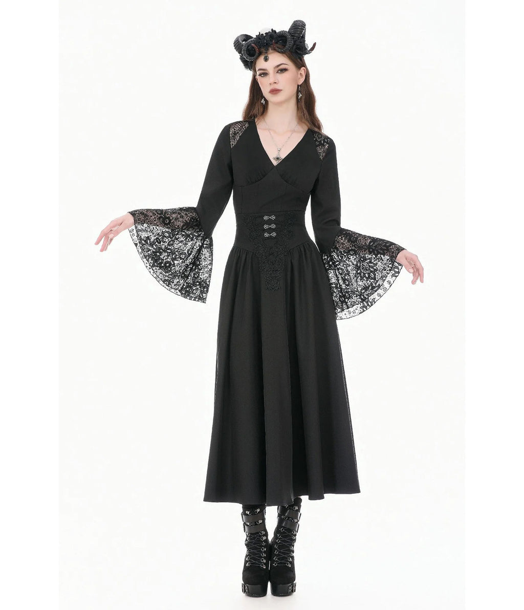 Black Embroidered High-Waist Maxi Skirt