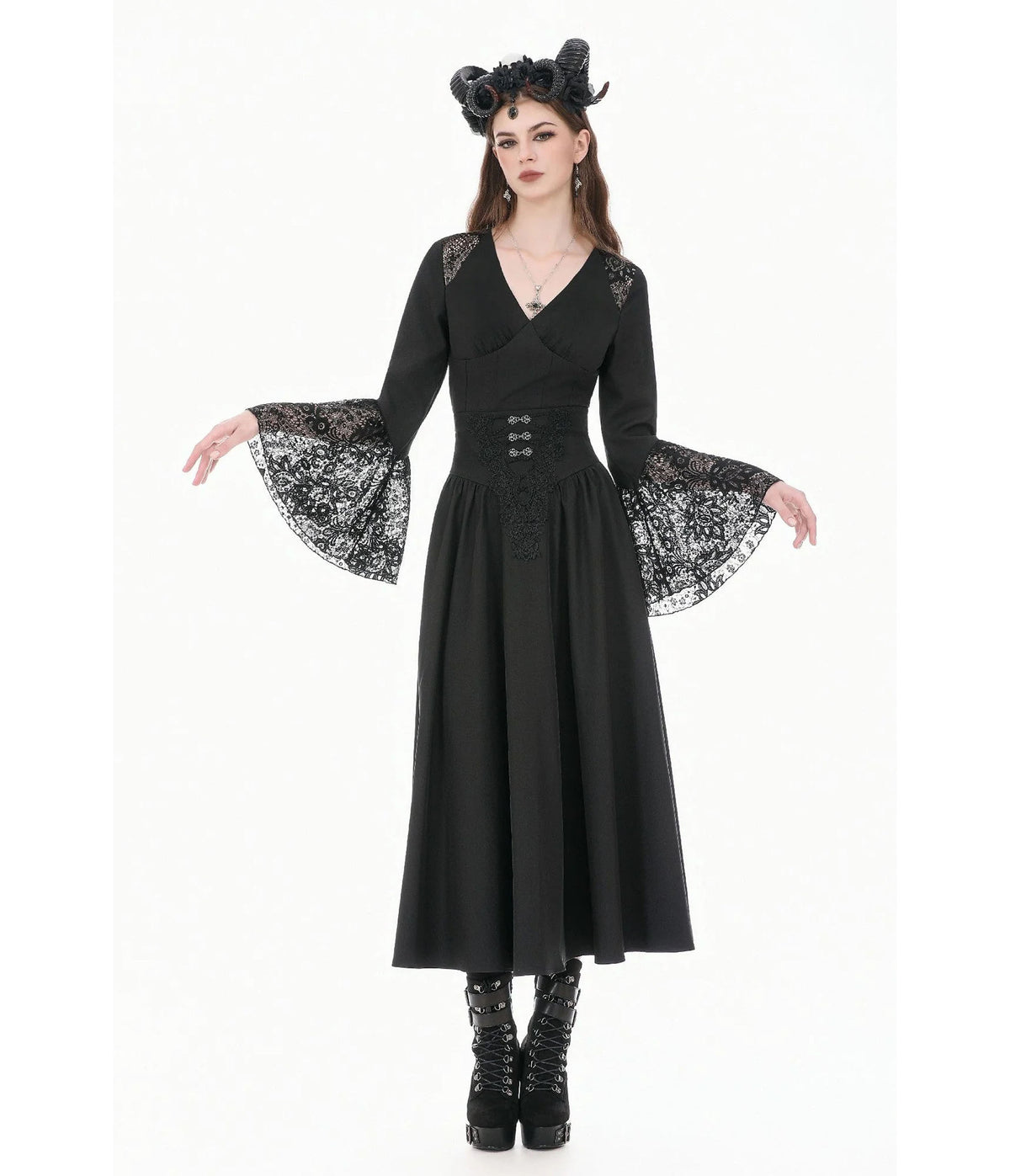 Black Embroidered High-Waist Maxi Skirt