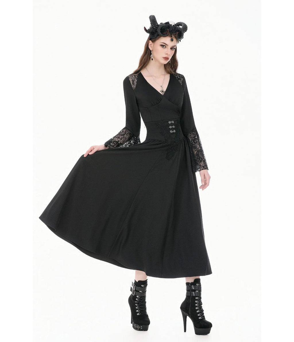 Black Embroidered High-Waist Maxi Skirt