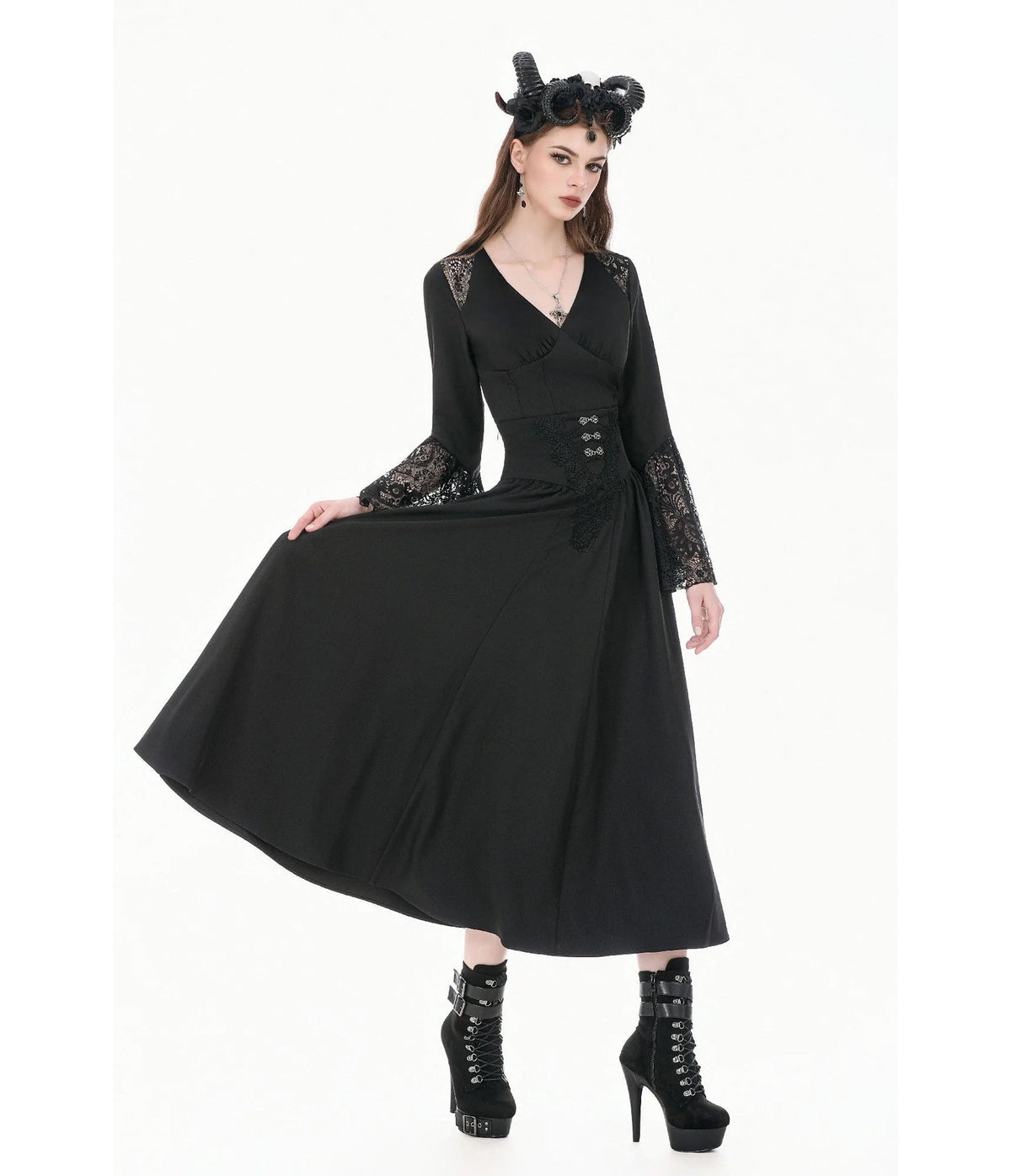 Black Embroidered High-Waist Maxi Skirt