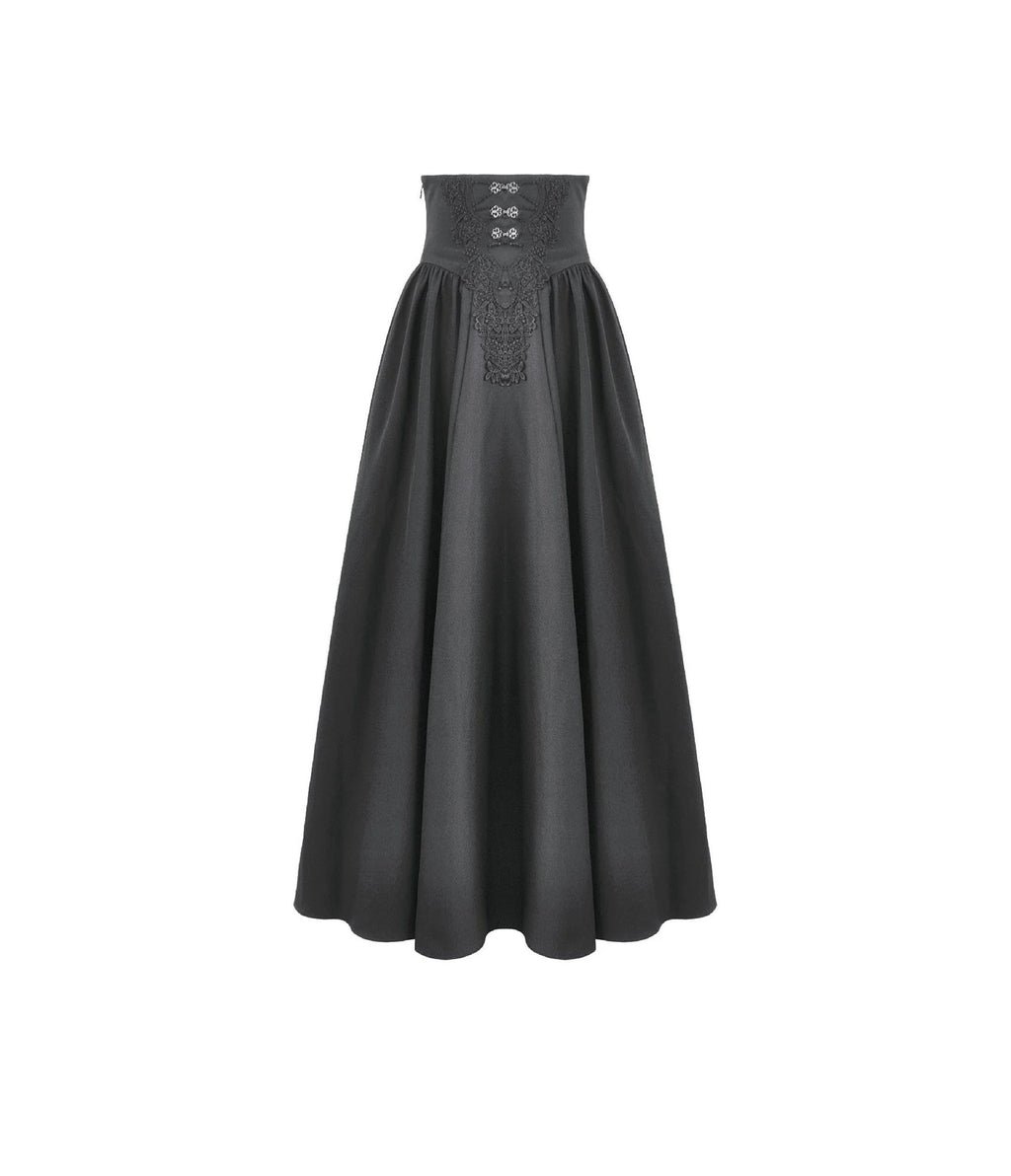 Black Embroidered High-Waist Maxi Skirt