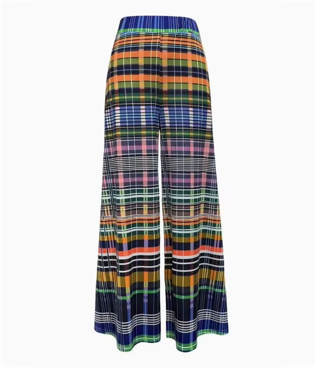 Colorful Plaid Wide Leg Pants