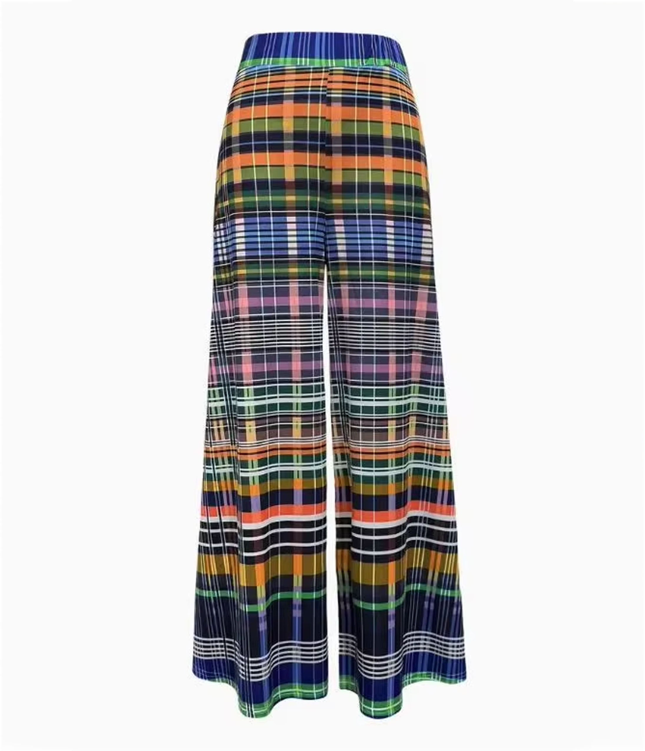 Colorful Plaid Wide Leg Pants