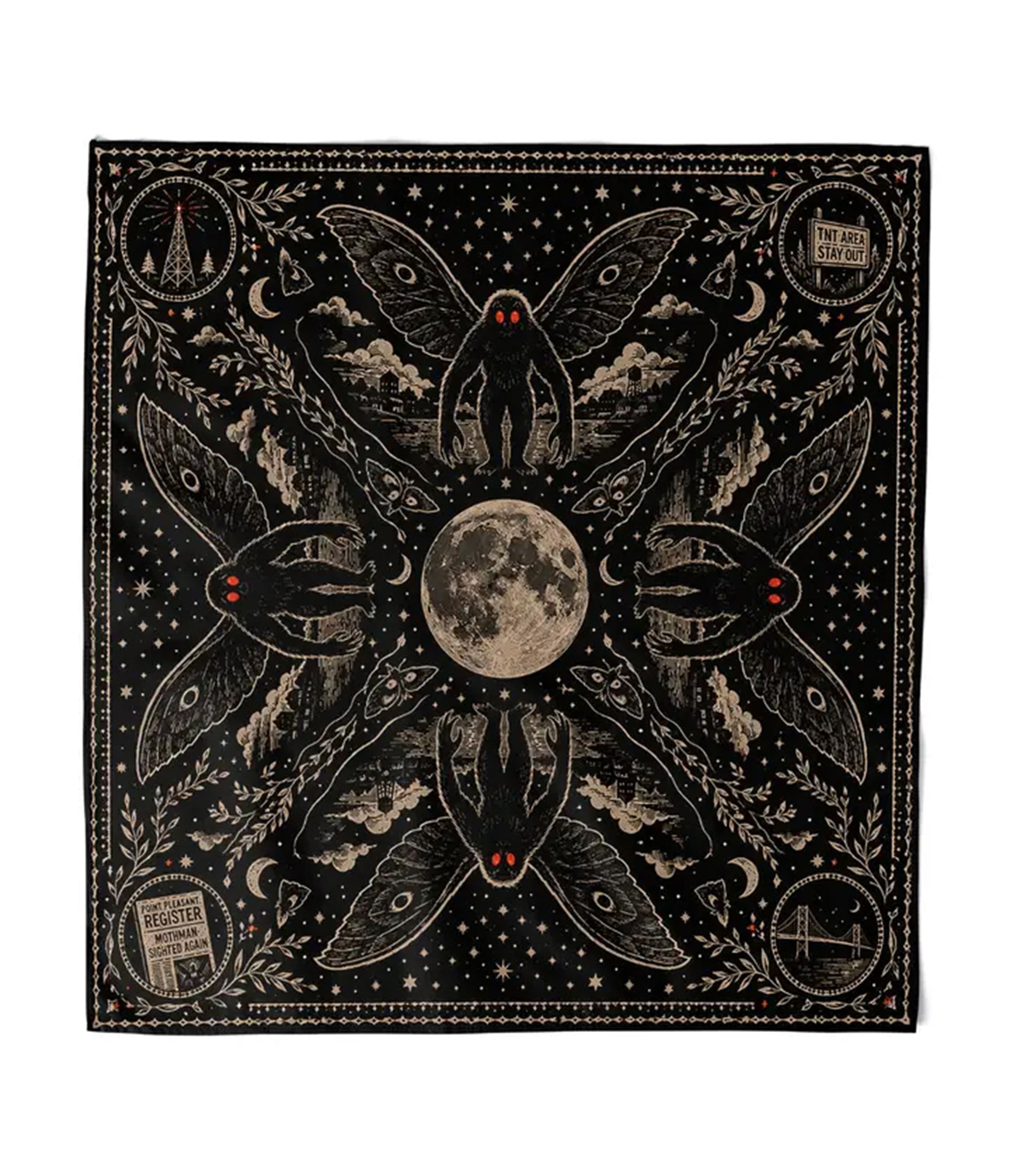 Black Mothman Print Hair Scarf