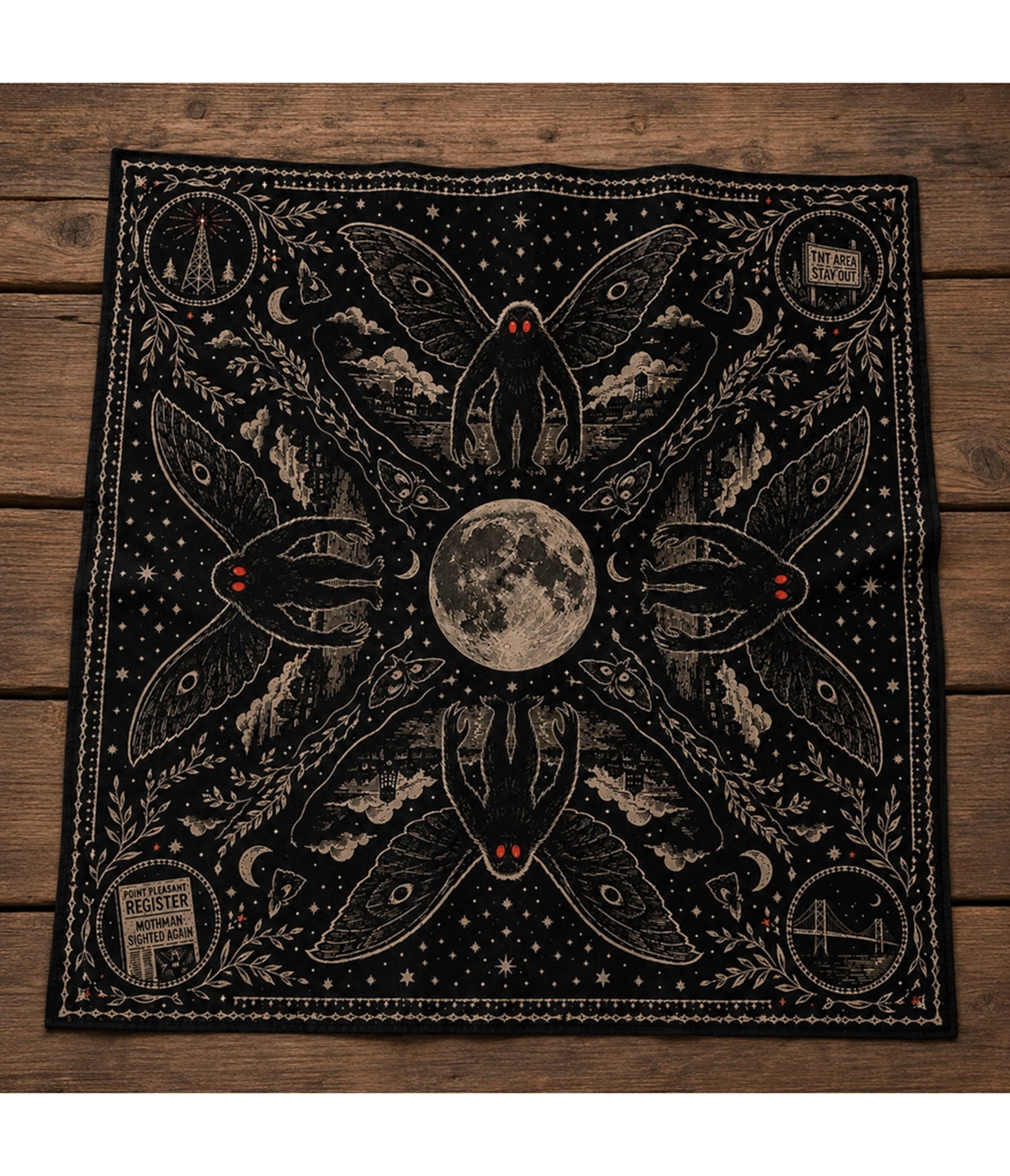Black Mothman Print Hair Scarf