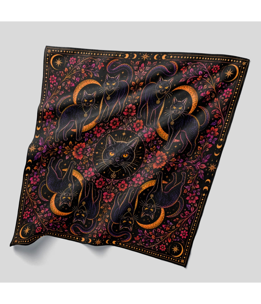 Black Nine Lives Cat Print Hair Scarf