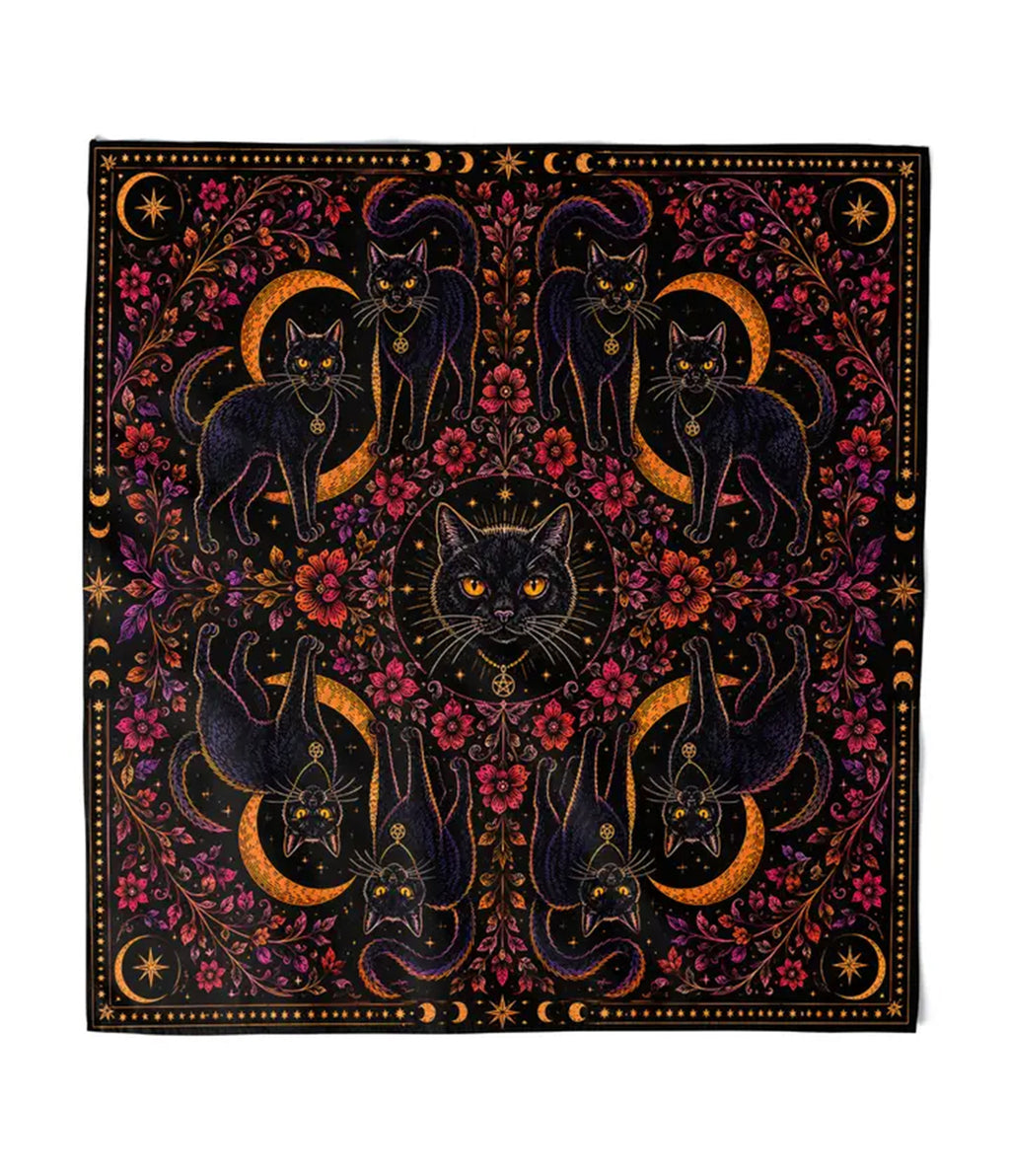 Black Nine Lives Cat Print Hair Scarf
