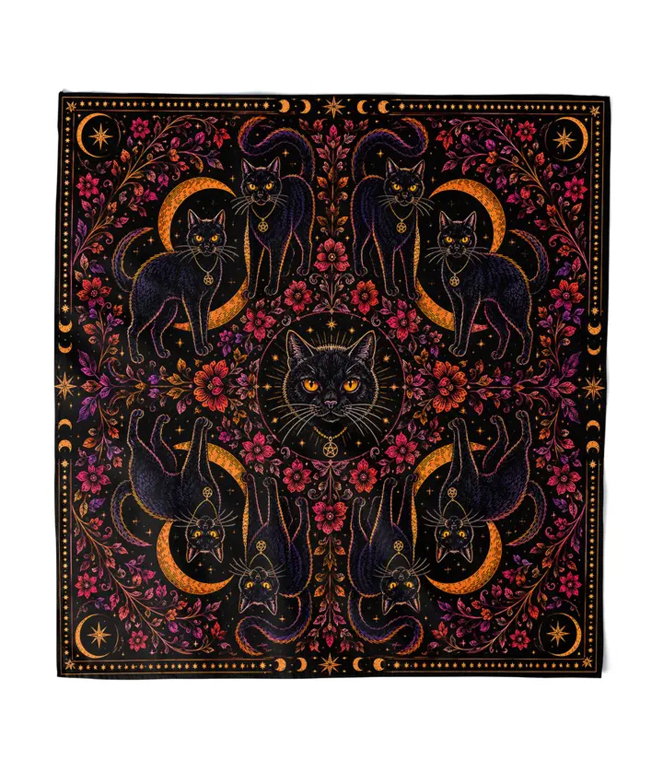 Black Nine Lives Cat Print Hair Scarf