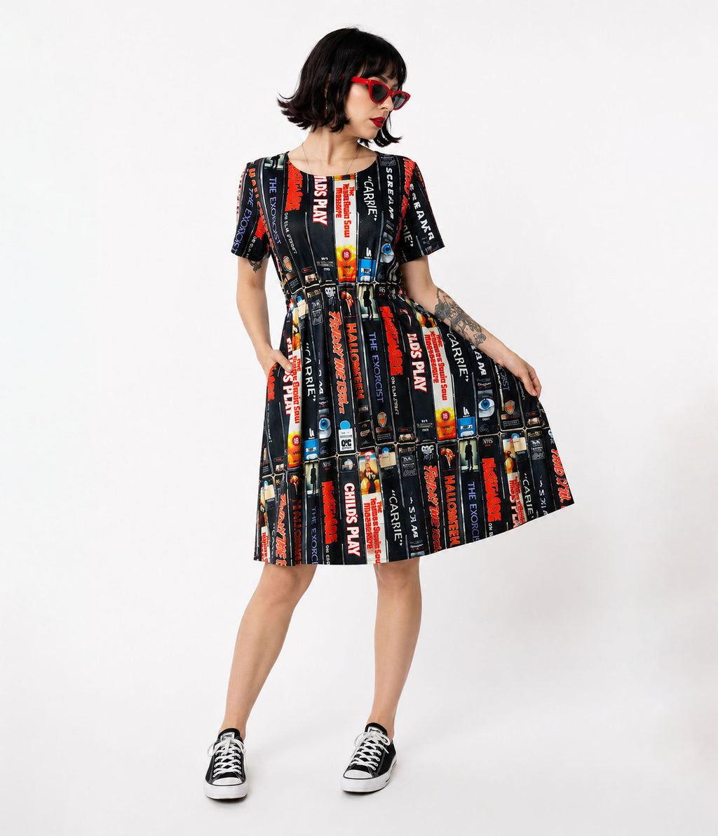 Witchwood Bags Black Horror Movies Print Skater Dress