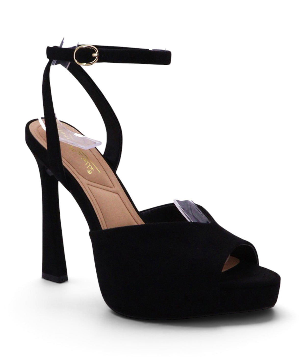 Black Peep Toe Platform Ankle Strap Heels