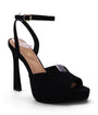 Black Peep Toe Platform Ankle Strap Heels