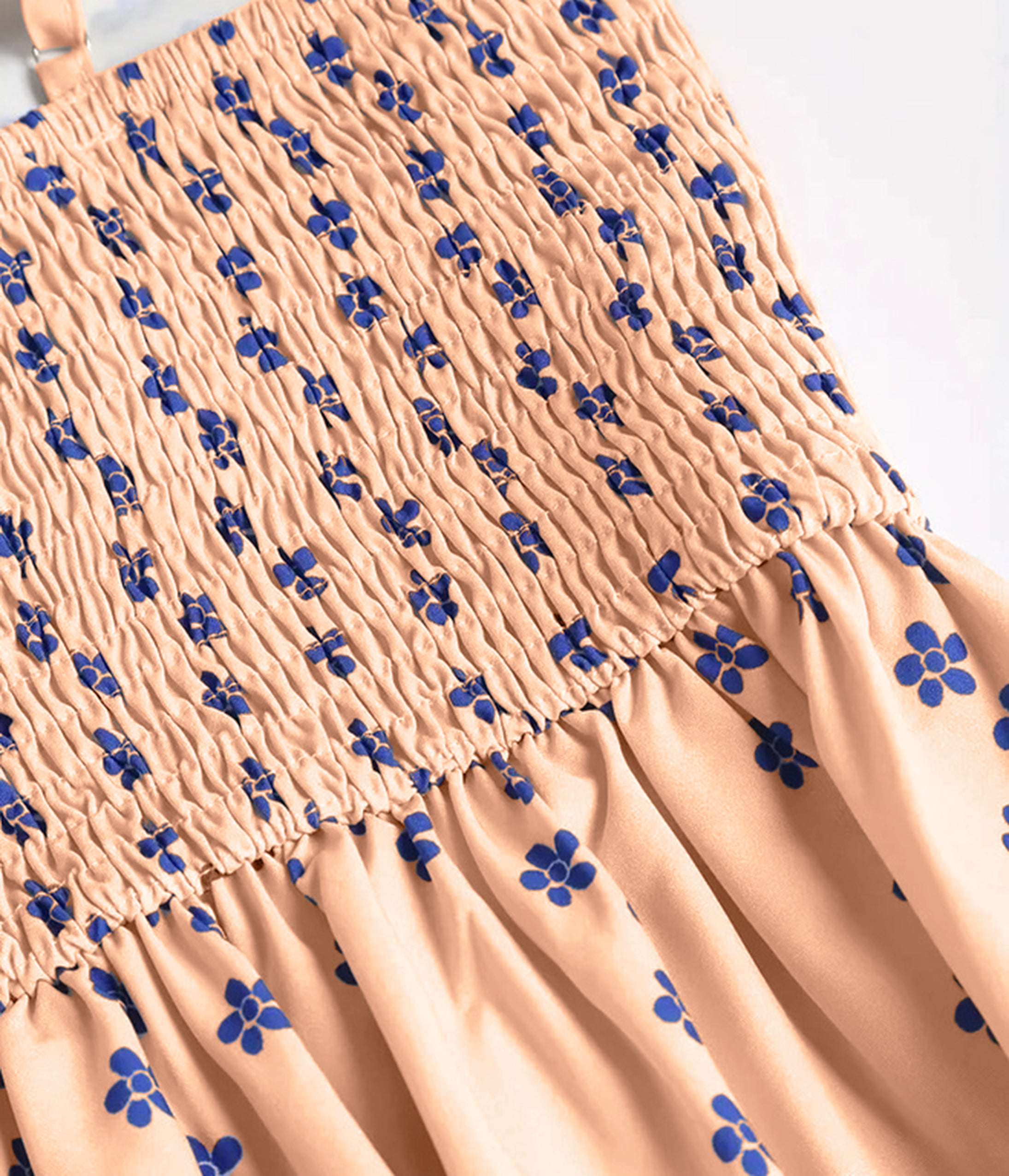Creamy Peach Sardine Print Spaghetti Strap Midi Dress