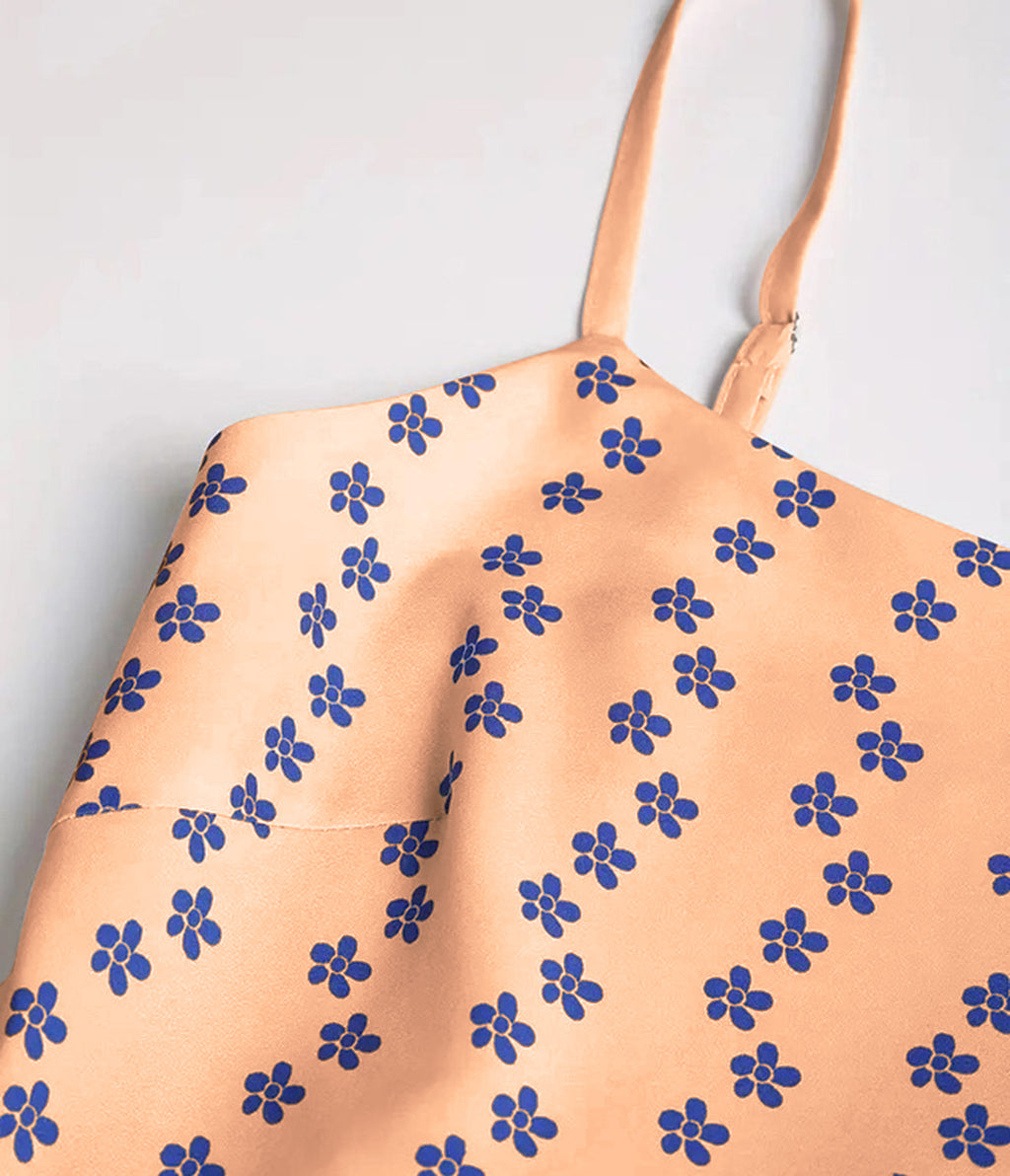Creamy Peach Sardine Print Spaghetti Strap Midi Dress