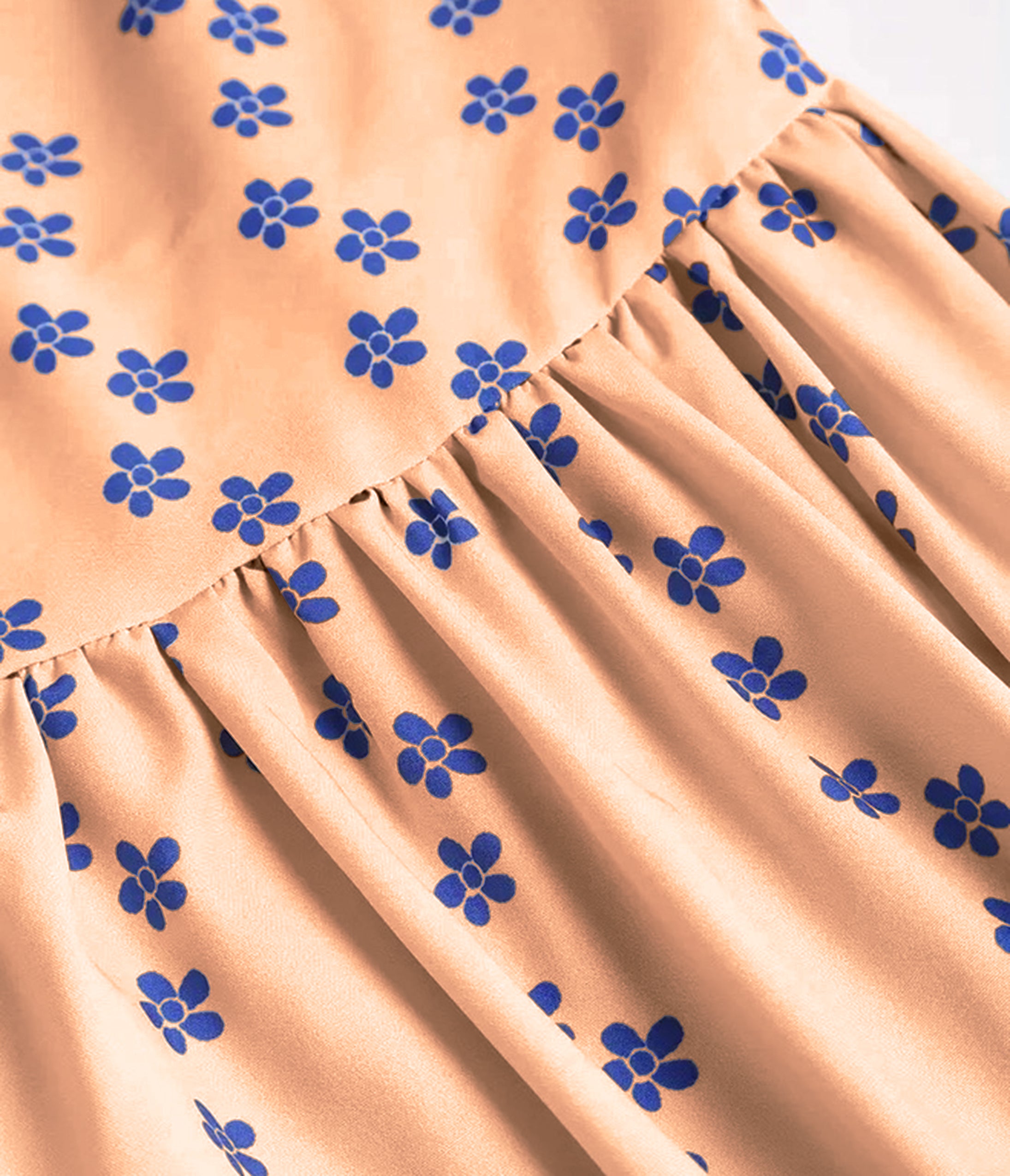 Creamy Peach Sardine Print Spaghetti Strap Midi Dress