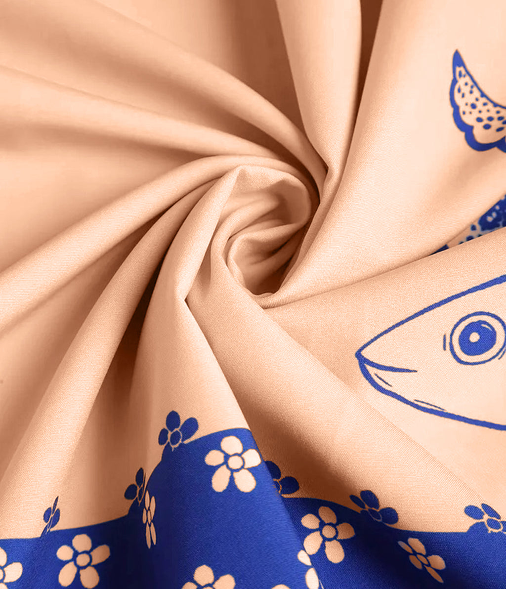 Creamy Peach Sardine Print Spaghetti Strap Midi Dress