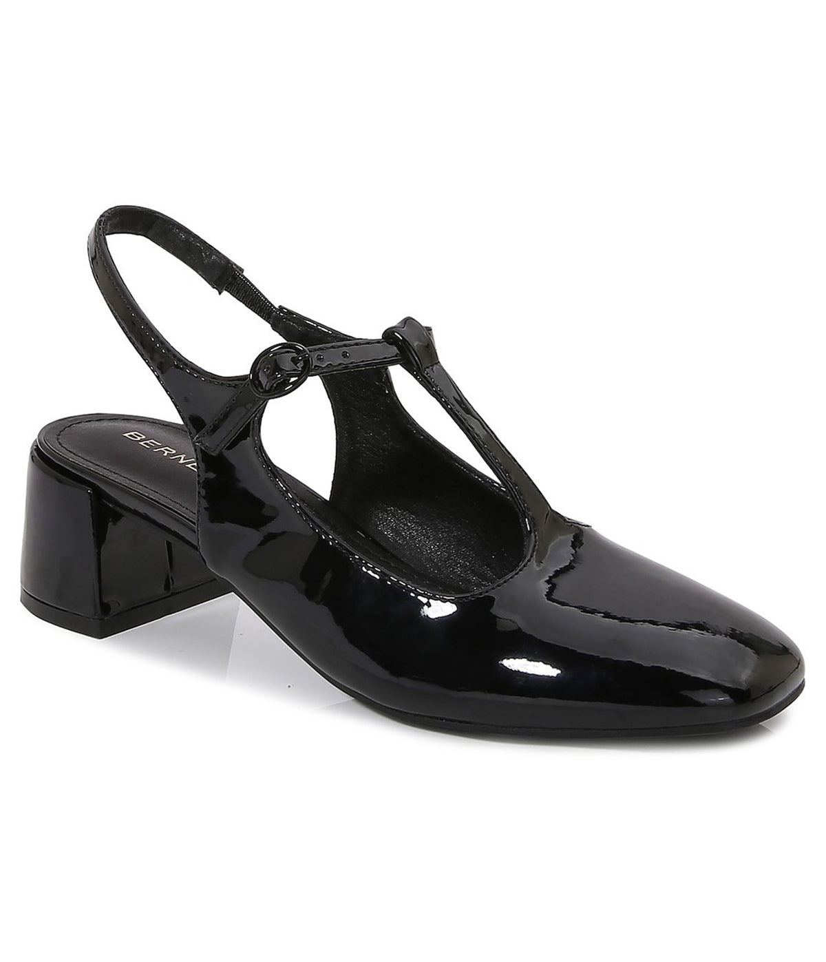Black Patent Leatherette T-Strap Slingback Heels