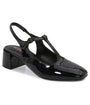 Black Patent Leatherette T-Strap Slingback Heels