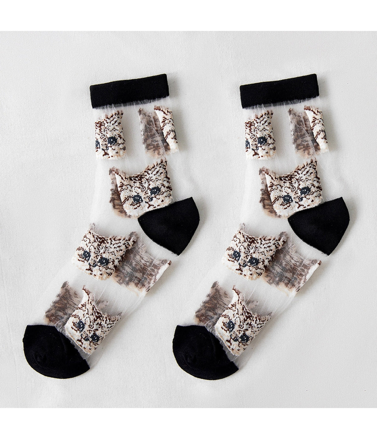 Sheer Cat Pattern Ankle Socks