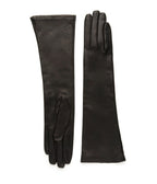 Black Faux Leather Elbow-Length Gloves