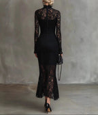 Black Lace Fishtail Maxi Dress
